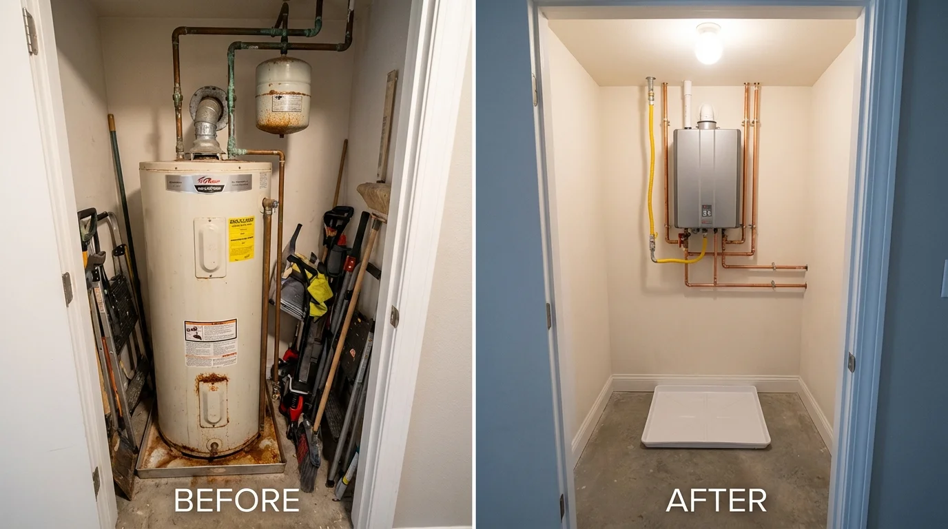 Tank water heater versus wall-mounted tankless unit comparison for Italy, TX homeowners