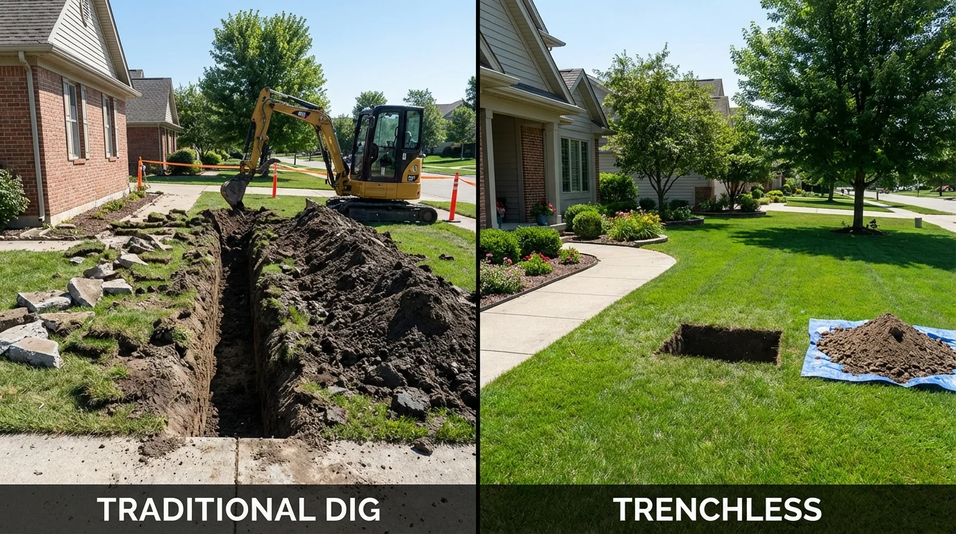 Trenchless sewer repair with minimal yard damage versus traditional excavation in Italy, TX